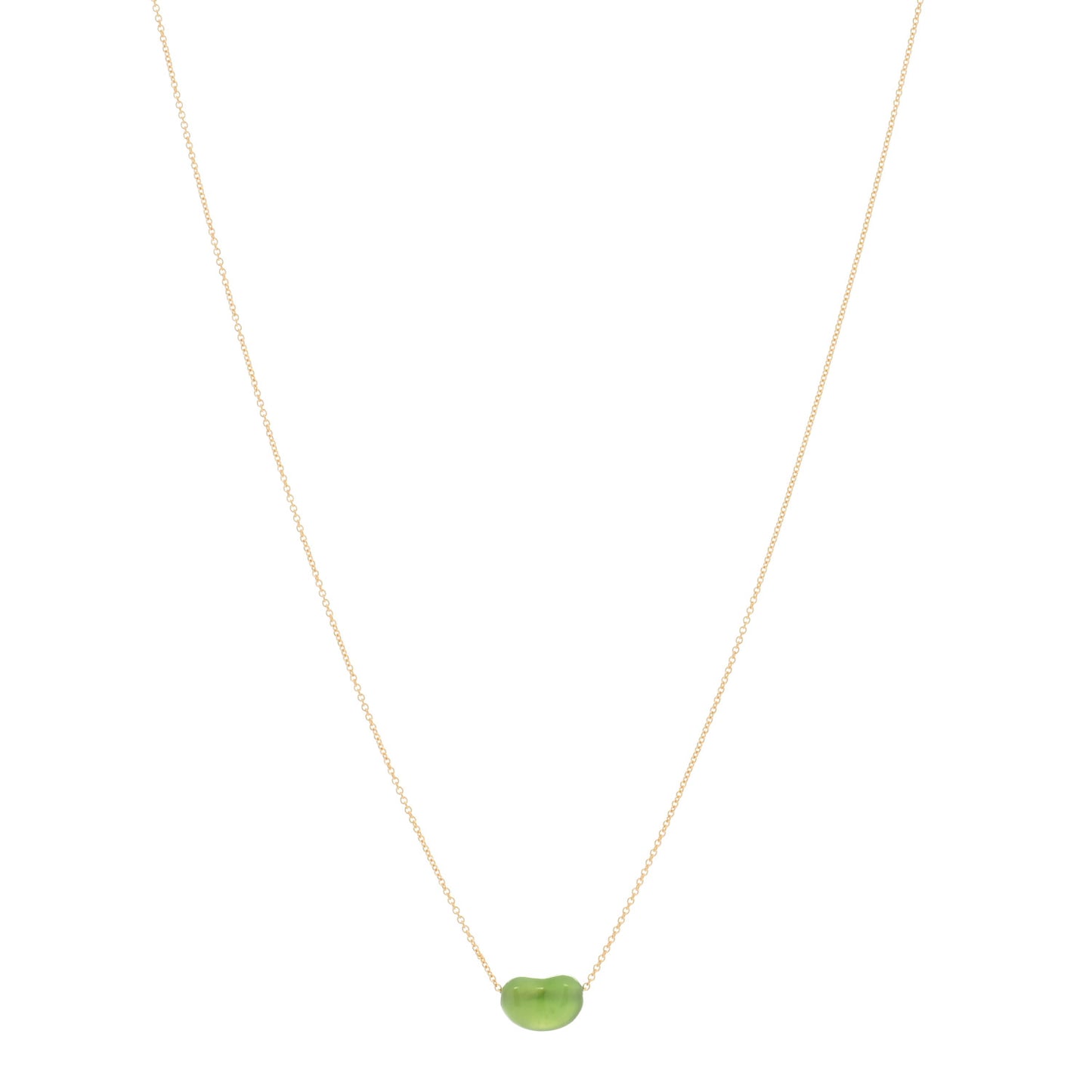 18K Yellow Gold Green Jade 9mm Elsa Peretti Bean Pendant Necklace
