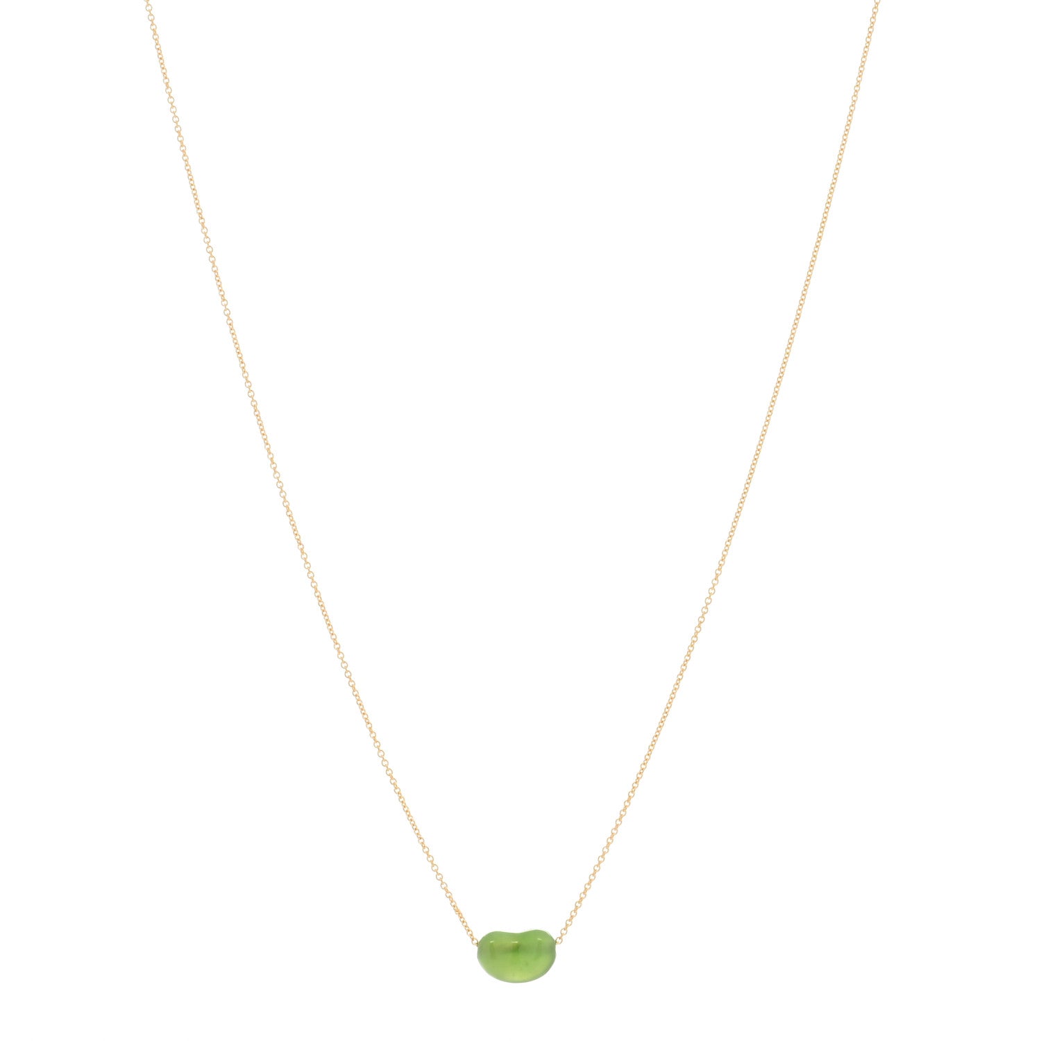 Tiffany 18K Yellow Gold Green Jade 9mm Elsa Peretti Bean Pendant Necklace 1 of 4