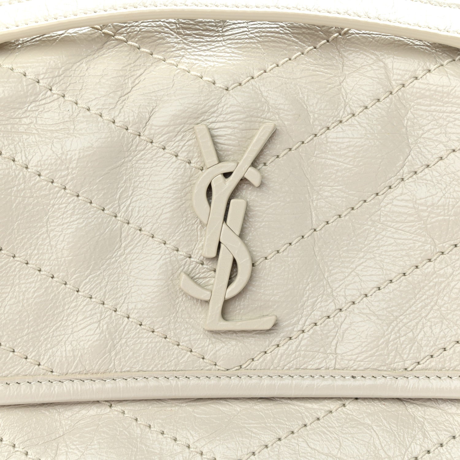 Saint Laurent Crinkled Calfskin Matelasse Monogram Baby Niki Chain Satchel Ivory 10 of 11