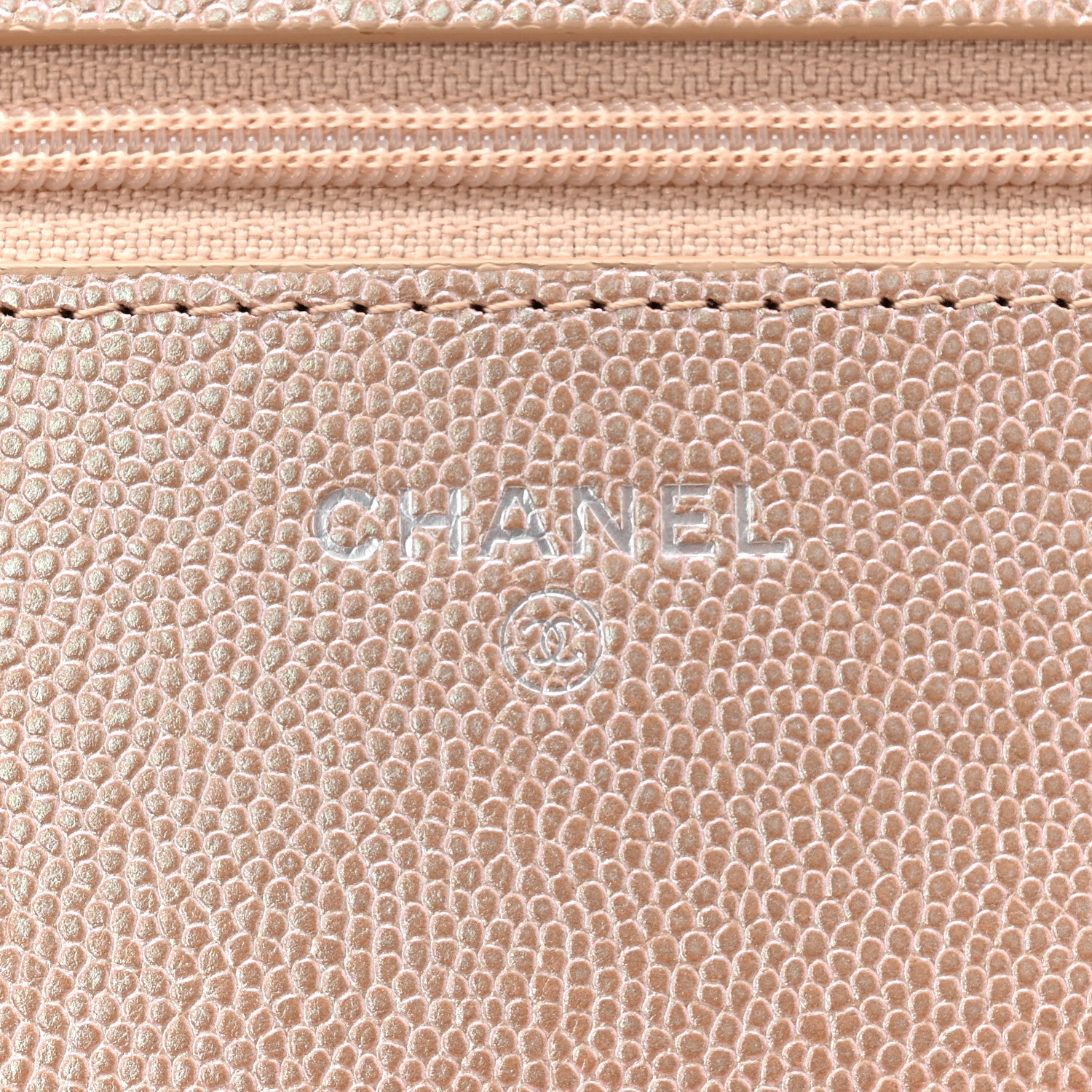 Chanel Metallic Caviar Chevron Quilted Wallet On Chain WOC Light Gold 6 of 12