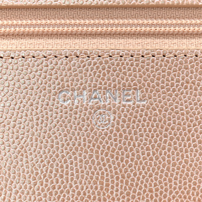 Chanel Metallic Caviar Chevron Quilted Wallet On Chain WOC Light Gold 6 of 12