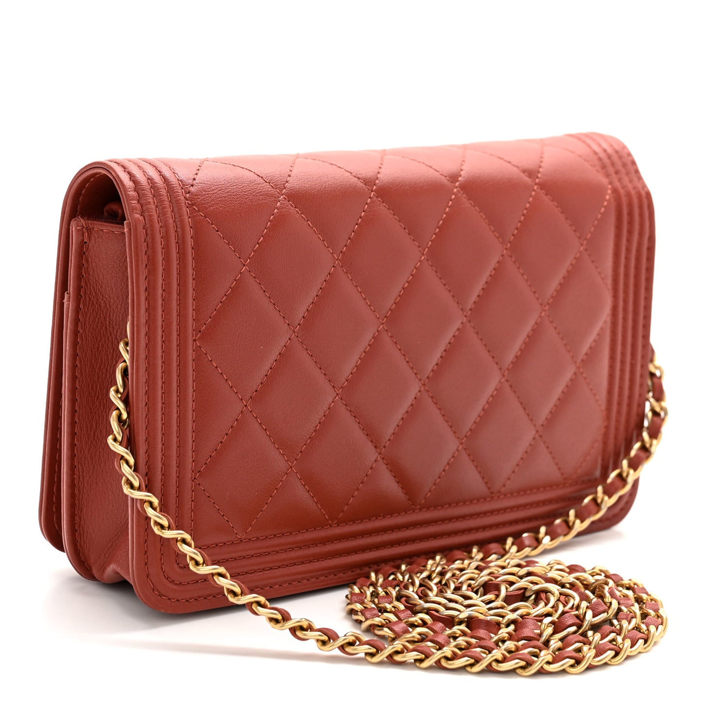 Lambskin Quilted Boy Wallet On Chain WOC Red