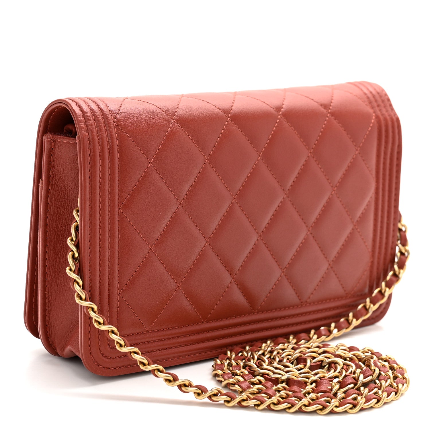 Chanel Lambskin Quilted Boy Wallet On Chain WOC Red 3 of 11