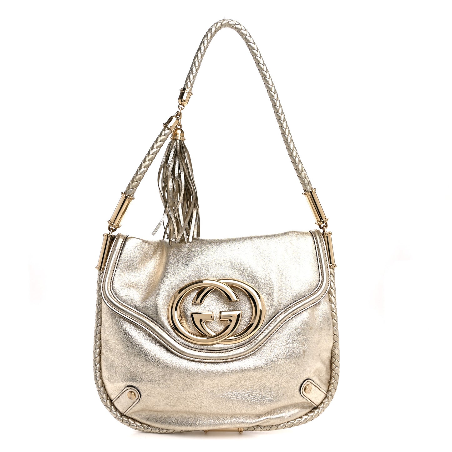 Metallic Calfskin Medium Britt Tassel Shoulder Bag Platinum