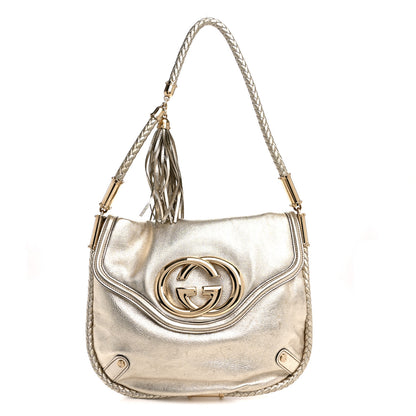 Gucci Metallic Calfskin Medium Britt Tassel Shoulder Bag Platinum 1 of 11