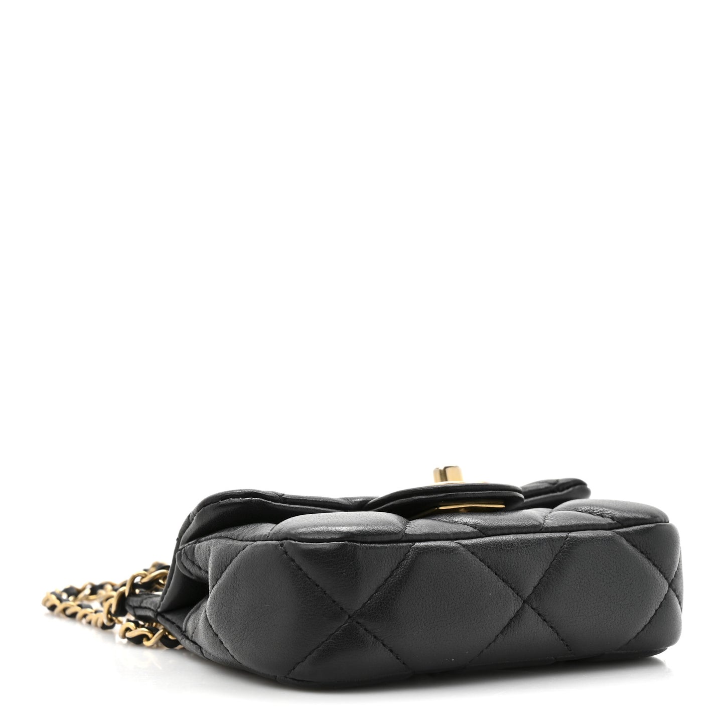 Calfskin Quilted Lady Handle Flap Card Holder With Chain Black