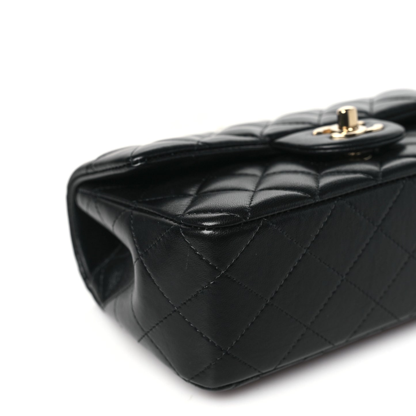 Lambskin Quilted Mini Top Handle Rectangular Flap Black