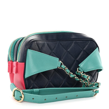 Chanel Goatskin Quilted Tri-Color In & Out Waist Bag Navy Turquoise Pink 4 of 11