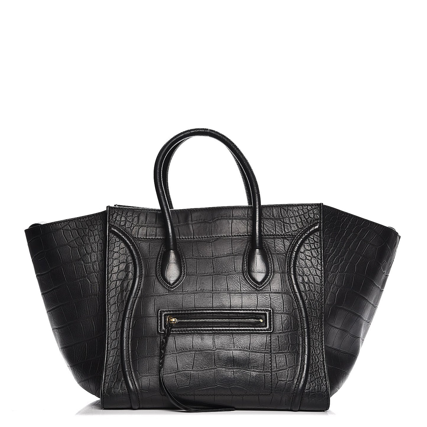 Crocodile Embossed Calfskin Large Phantom Luggage Black