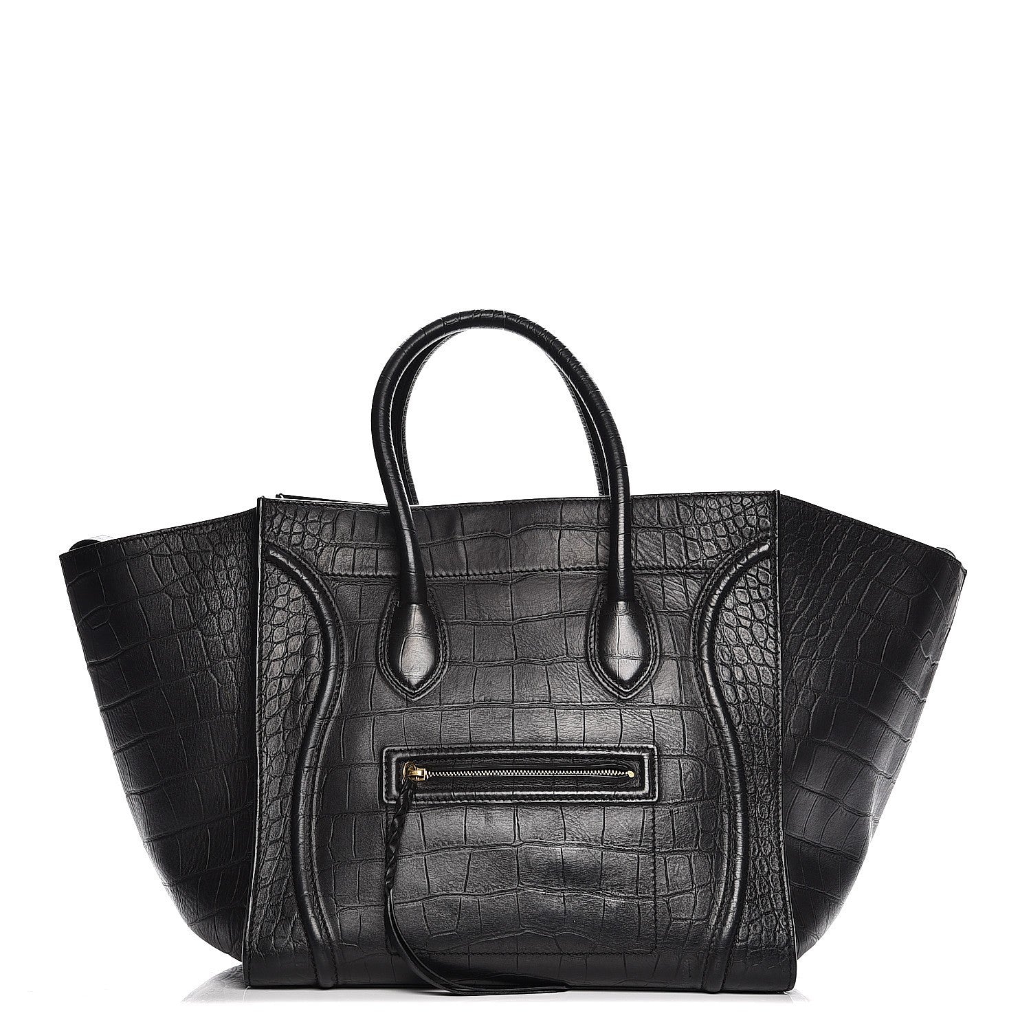 Celine Crocodile Embossed Calfskin Large Phantom Luggage Black 1 of 9