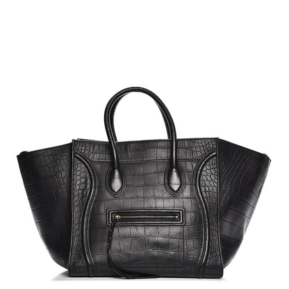 Celine Crocodile Embossed Calfskin Large Phantom Luggage Black 1 of 9