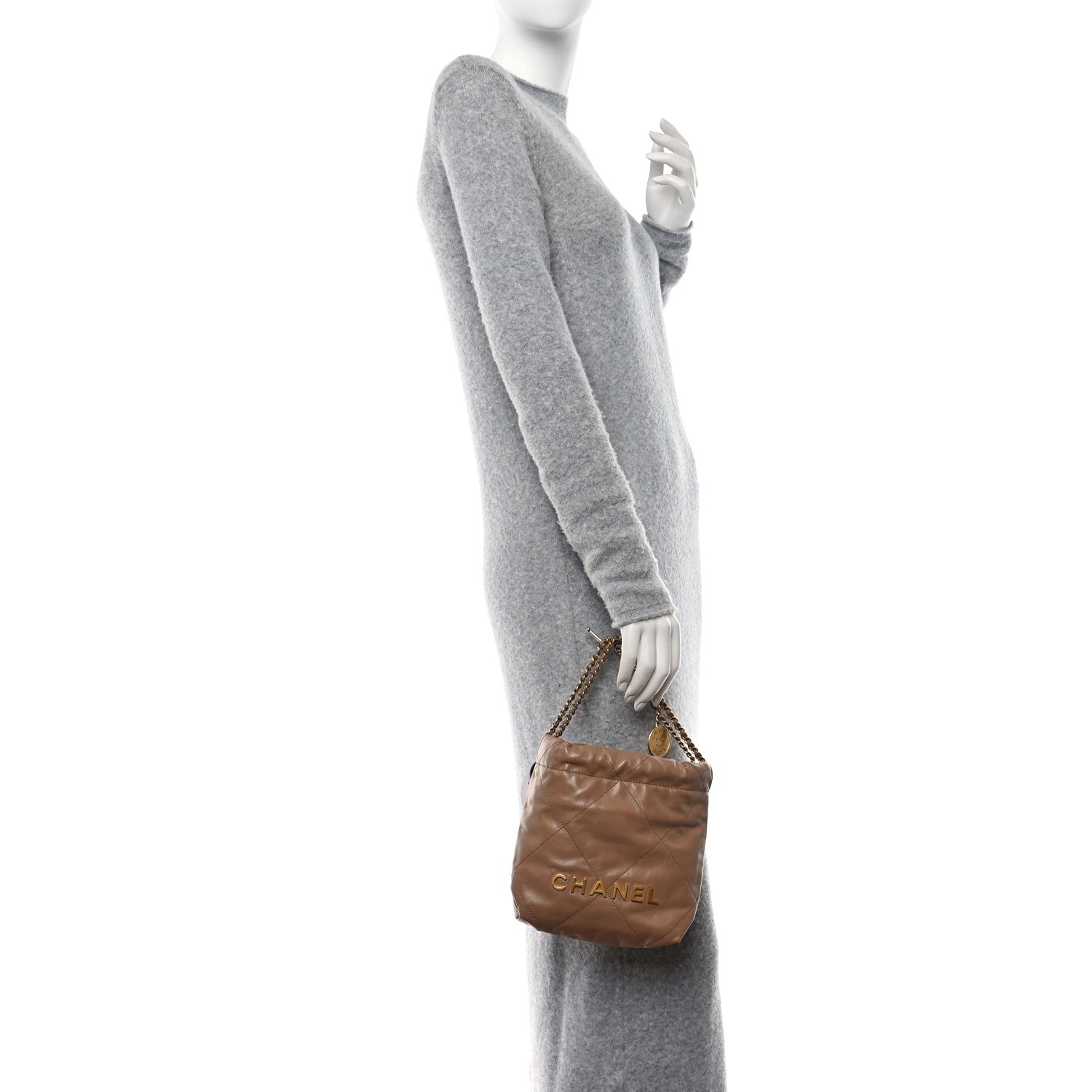 Chanel Shiny Calfskin Quilted Mini Chanel 22 Dark Beige 2 of 10