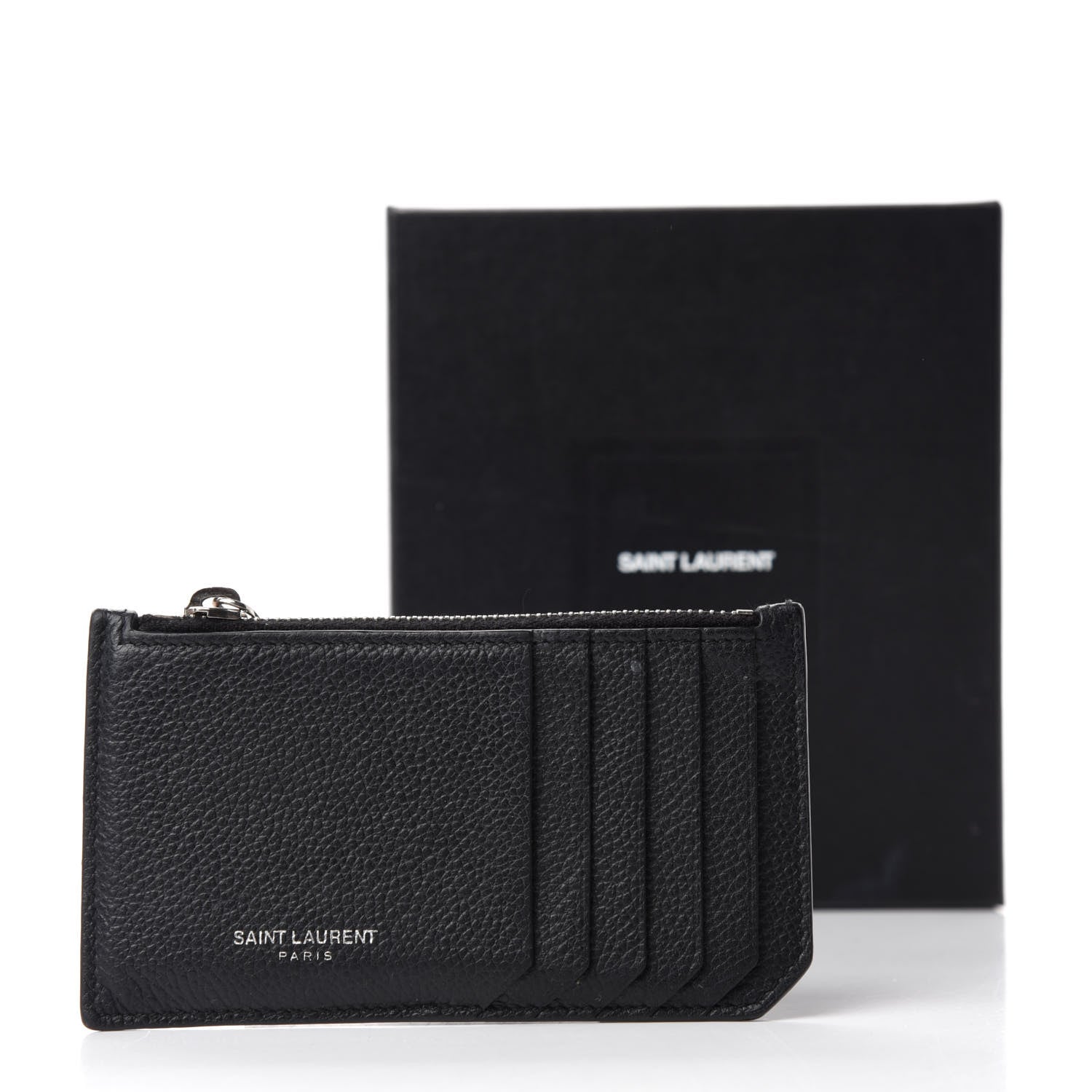 Saint Laurent Grained Calfskin 5 Fragments Zip Pouch Card Holder Black 8 of 8