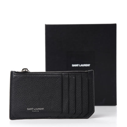 Saint Laurent Grained Calfskin 5 Fragments Zip Pouch Card Holder Black 8 of 8