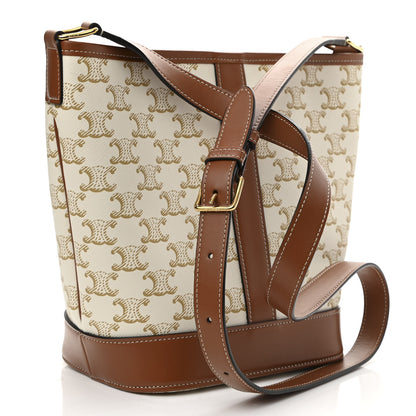 Celine Triomphe Canvas Calfskin Small Bucket Bag White 3 of 11