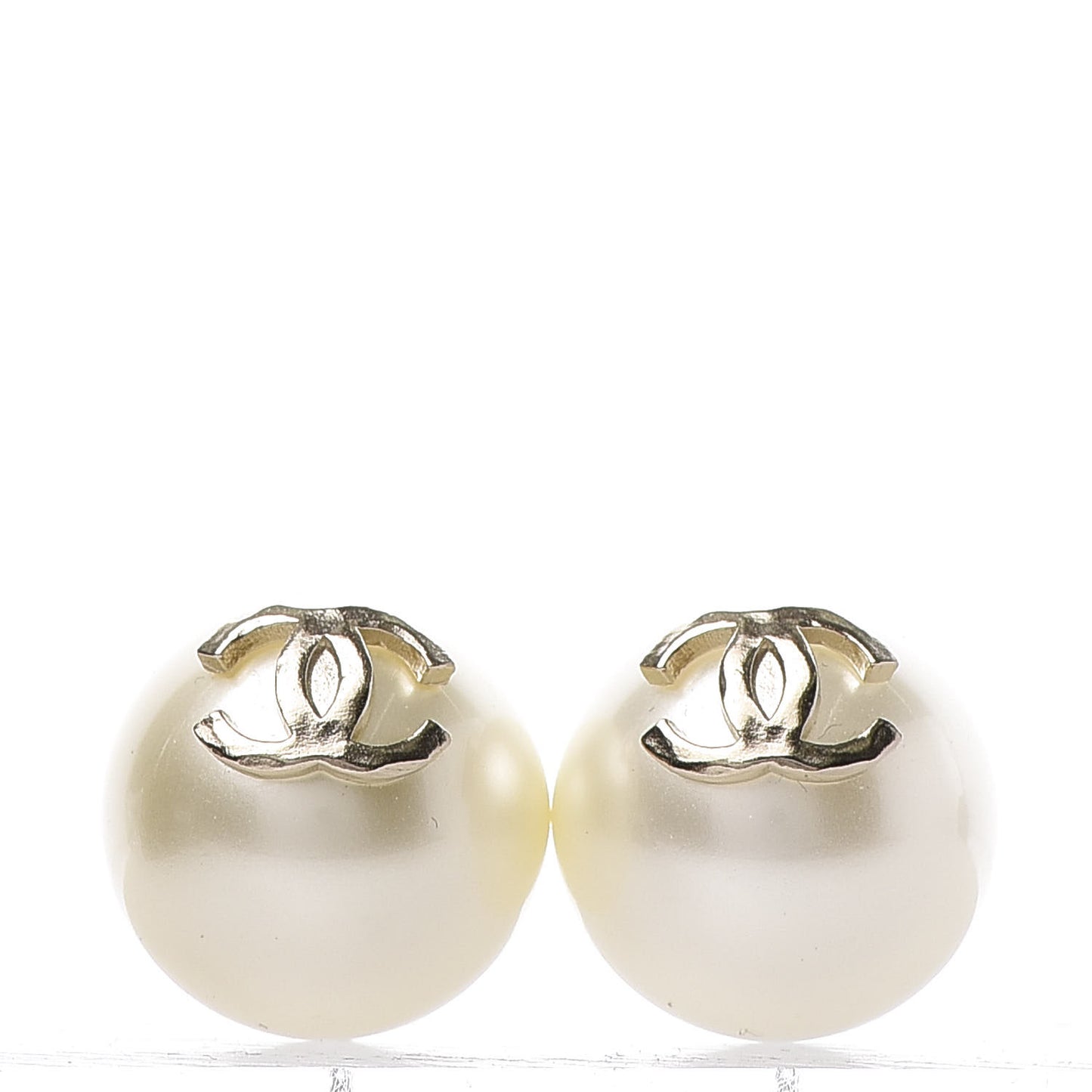 Pearl CC Chain Drop Earrings Gold