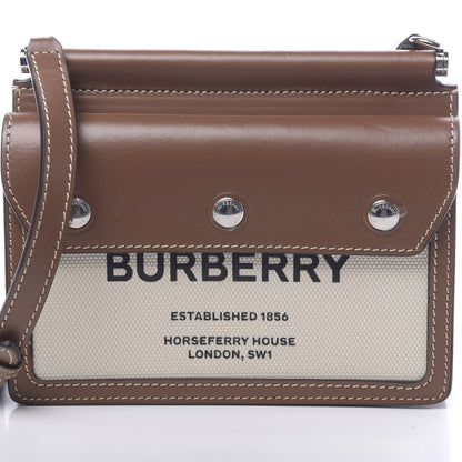 Burberry Smooth Calfskin Canvas Horseferry Print Mini Title Bag with Pocket Natural Malt Brown 9 of 15
