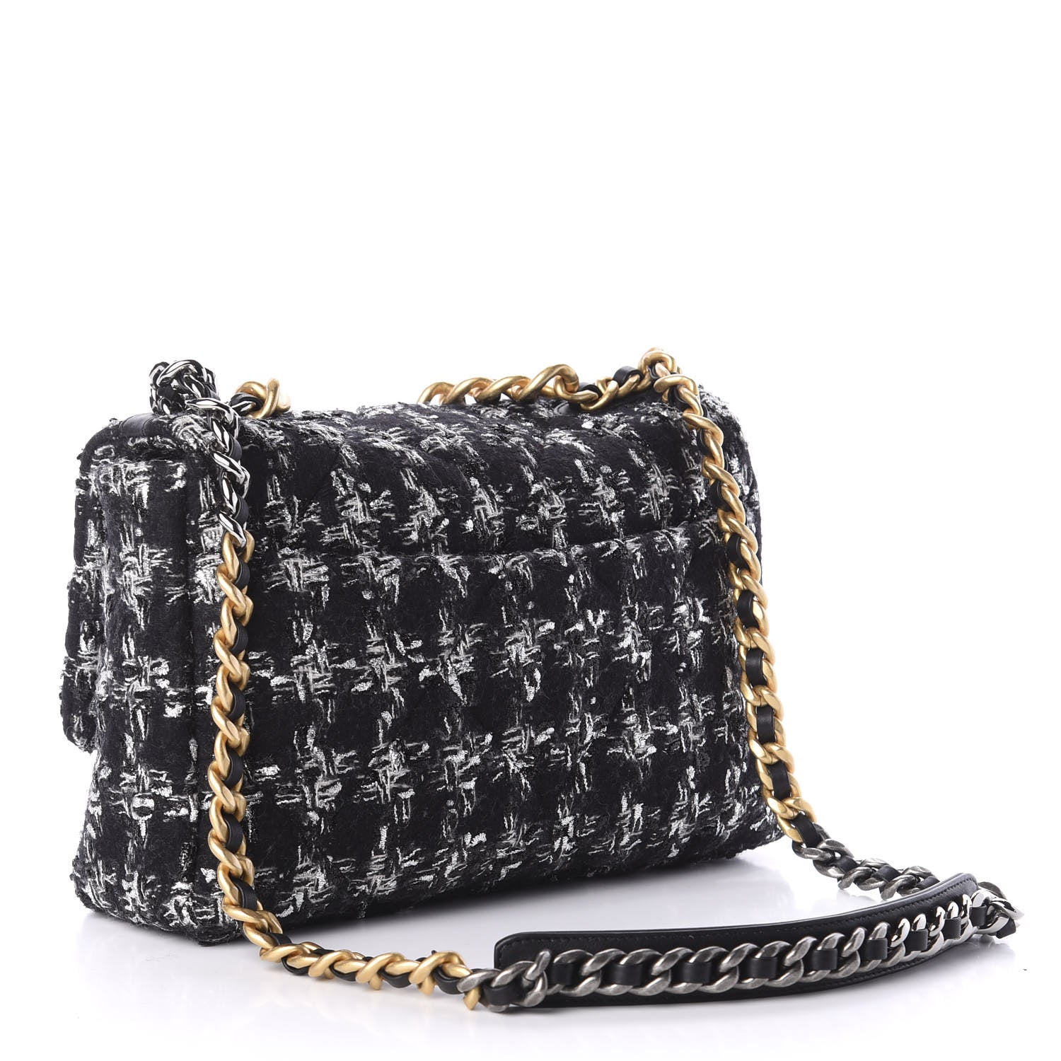 Chanel Tweed Quilted Large 19 Flap Black Ecru White 3 of 10