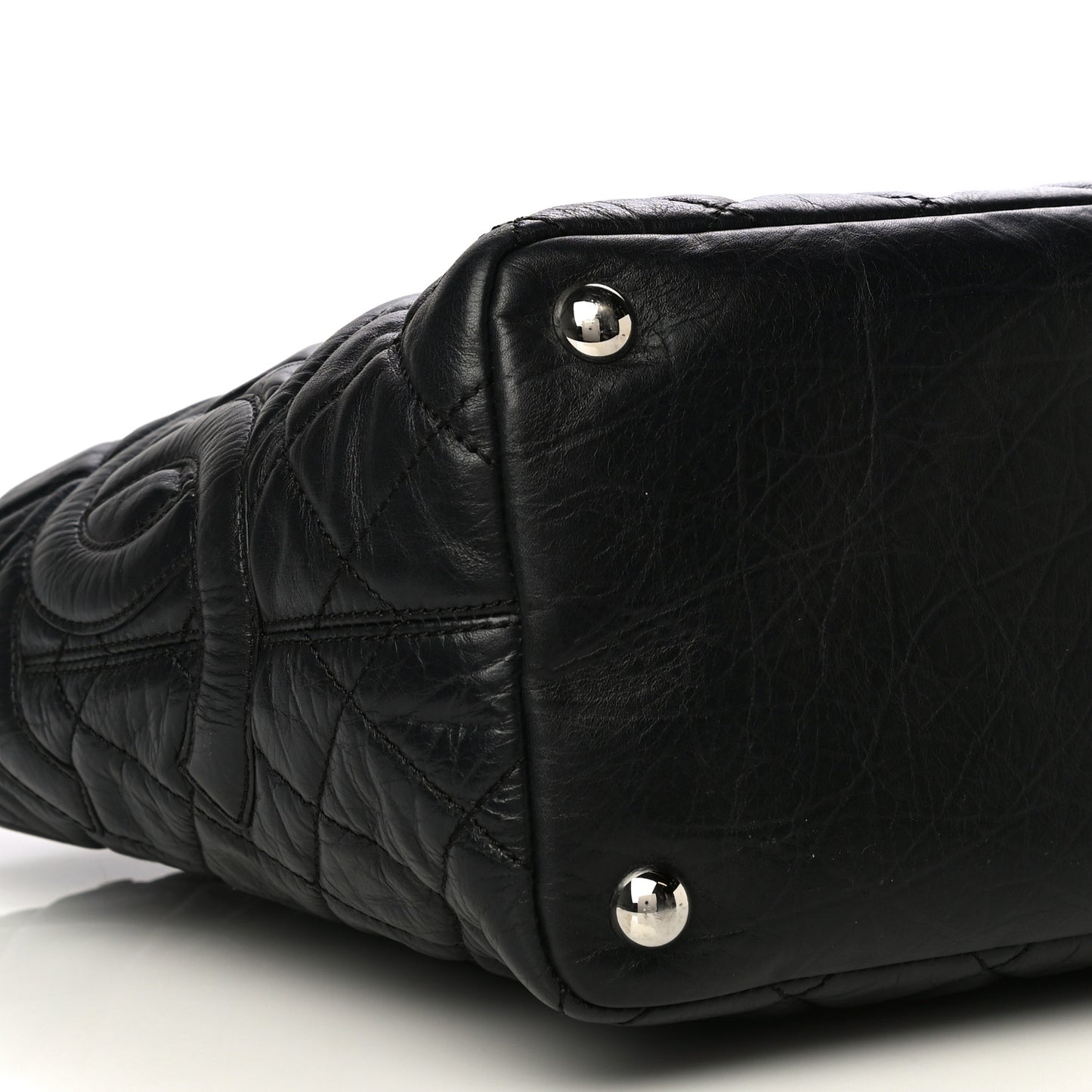 Aged Calfskin Quilted Large Cotton Club Tote Black