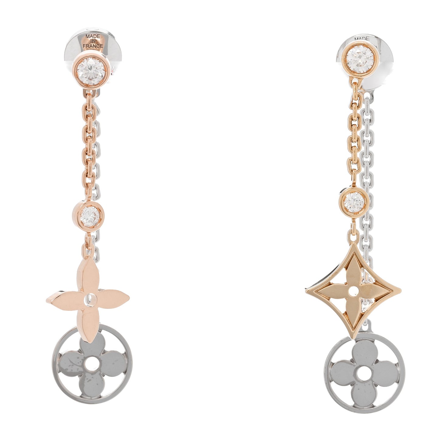 18K Yellow White Pink Gold Diamond Blossom Long Drop Earrings