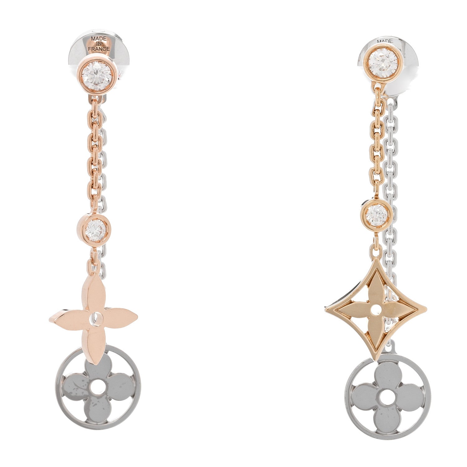 Louis Vuitton 18K Yellow White Pink Gold Diamond Blossom Long Drop Earrings 1 of 5