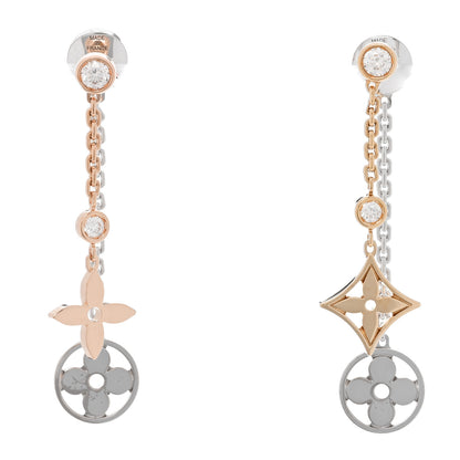 Louis Vuitton 18K Yellow White Pink Gold Diamond Blossom Long Drop Earrings 1 of 5