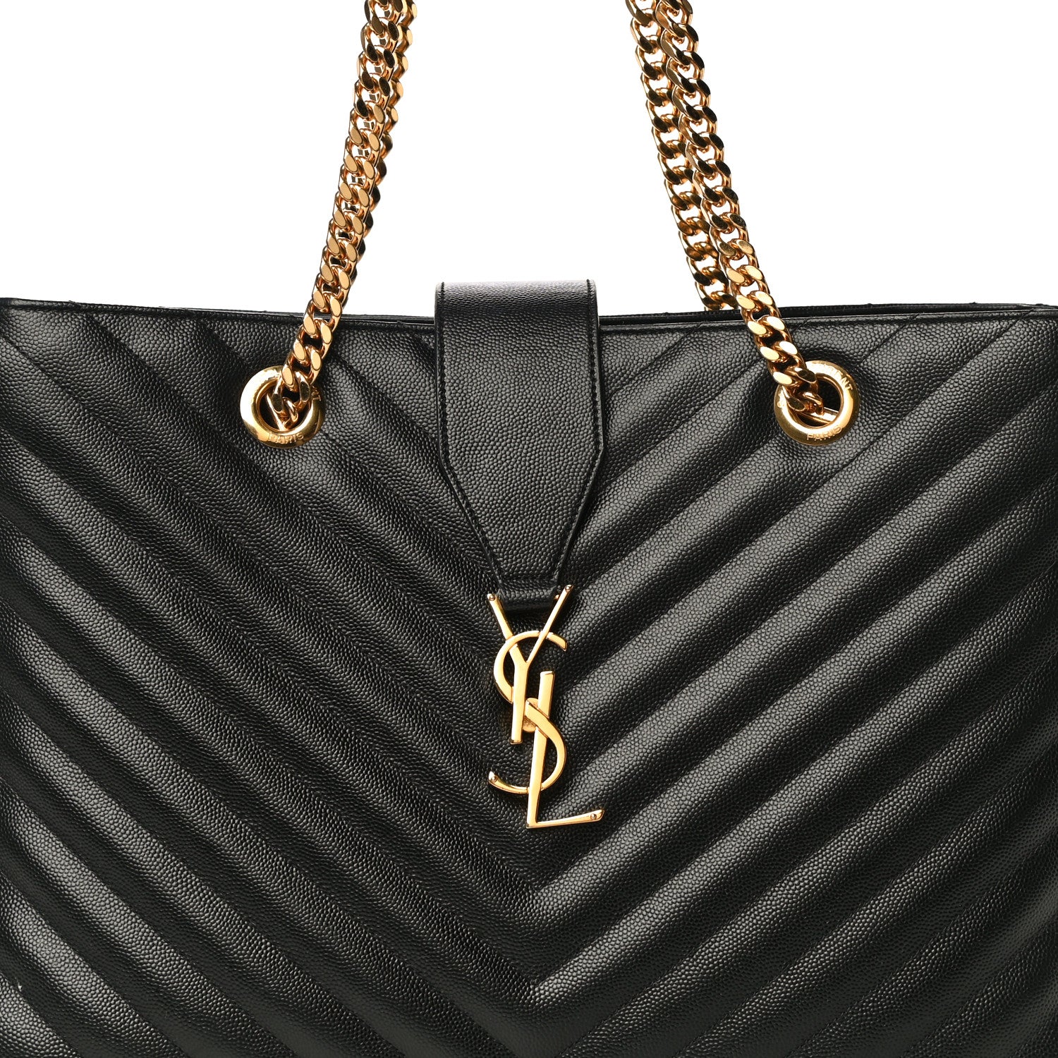 Saint Laurent Grain De Poudre Matelasse Chevron Monogram Shopping Bag Black 8 of 13