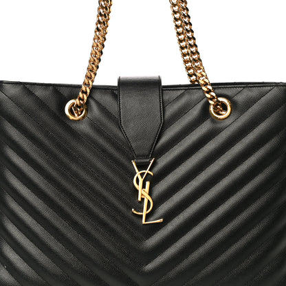 Saint Laurent Grain De Poudre Matelasse Chevron Monogram Shopping Bag Black 8 of 13