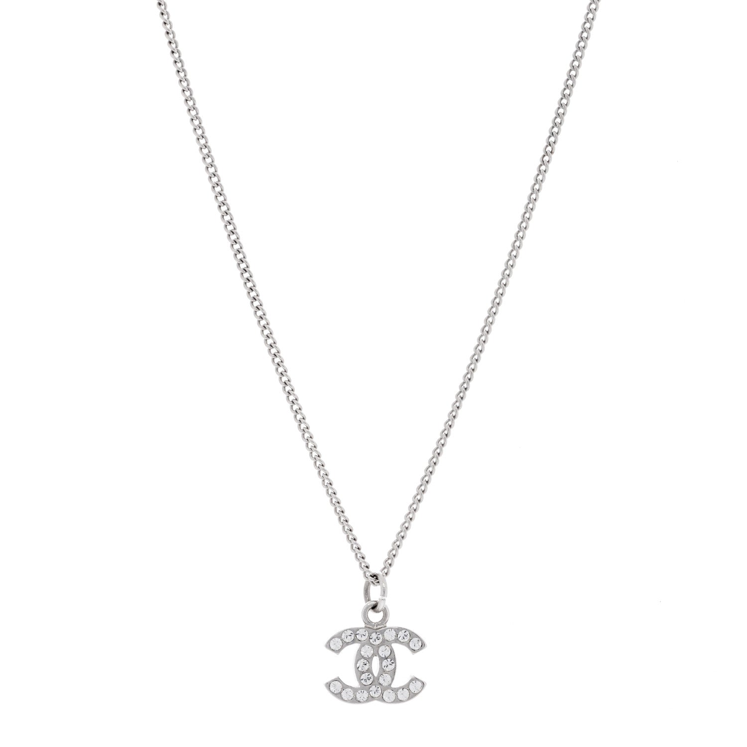 Chanel Crystal Timeless CC Necklace Silver 1 of 3