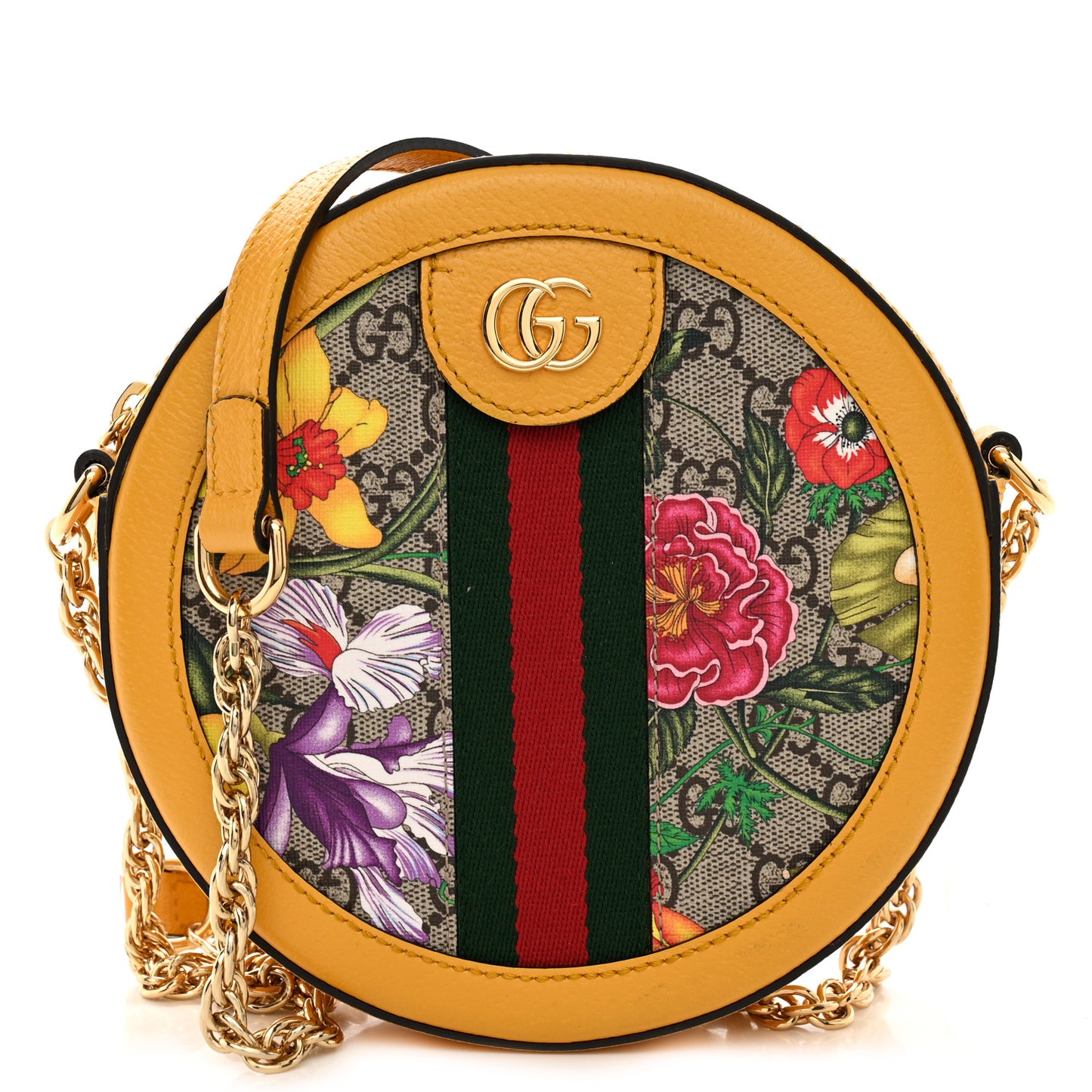 GG Supreme Monogram Flora Web Mini Ophidia Round Shoulder Bag Beige Multicolor Crop