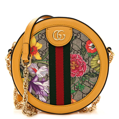 Gucci GG Supreme Monogram Flora Web Mini Ophidia Round Shoulder Bag Beige Multicolor Crop 1 of 11