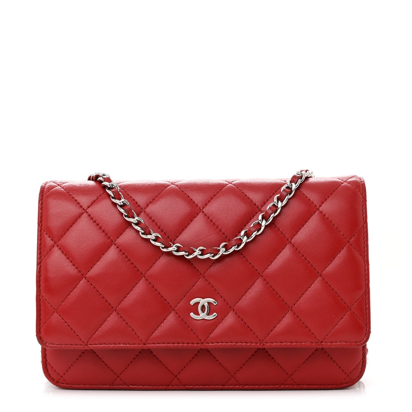 Lambskin Quilted Wallet On Chain WOC Red