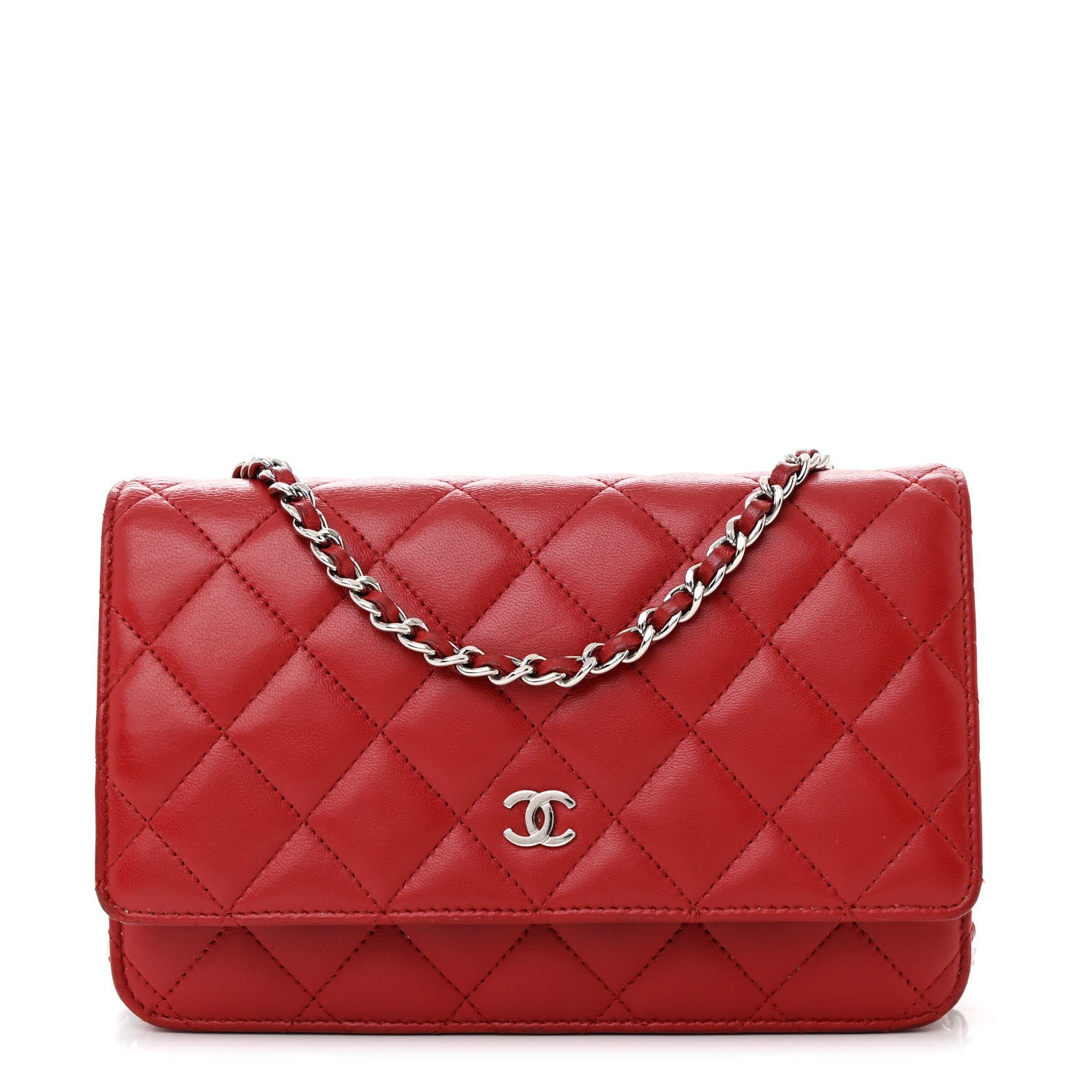 Chanel Lambskin Quilted Wallet On Chain WOC Red 1 of 15