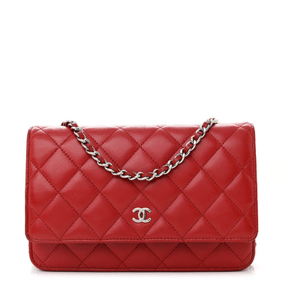 Chanel Lambskin Quilted Wallet On Chain WOC Red 1 of 15