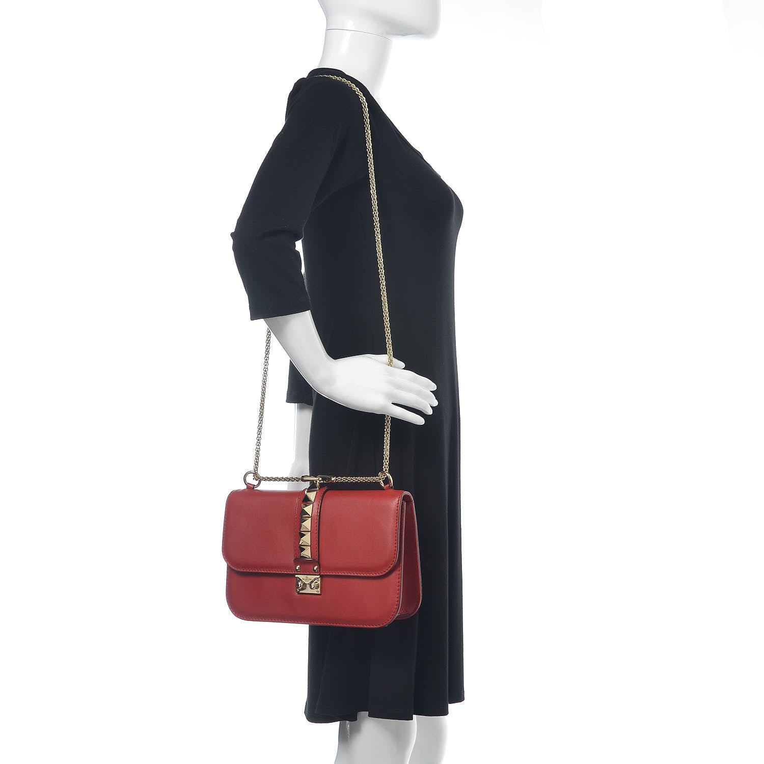 Valentino Garavani Vitello Medium Glam Lock Rockstud Flap Red 2 of 11