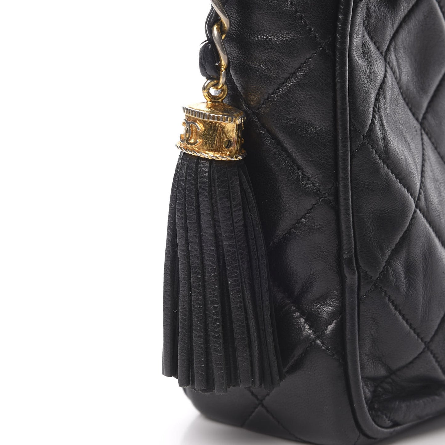 Lambskin Quilted CC Tassel Camera Case Black