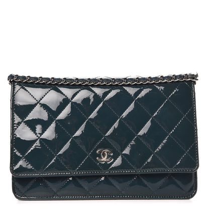 Chanel Patent Quilted Wallet On Chain WOC Blue 1 of 12