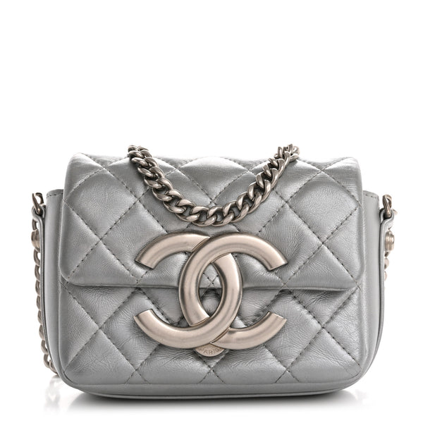 Chanel Metallic Lambskin Quilted Mini Giant CC Flap Argent 1756541