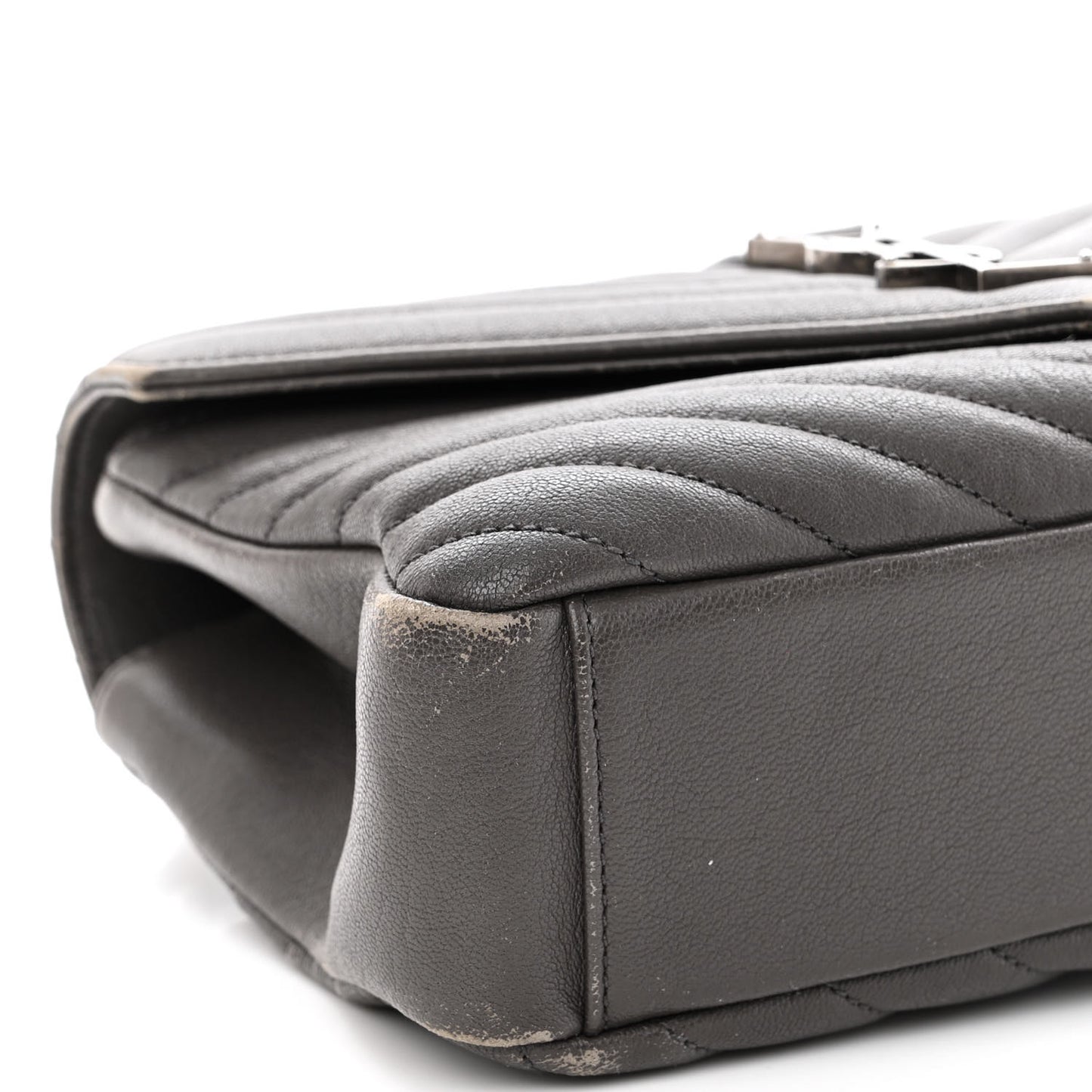 Sheepskin Matelasse Chevron Monogram Medium College Bag Asphalt