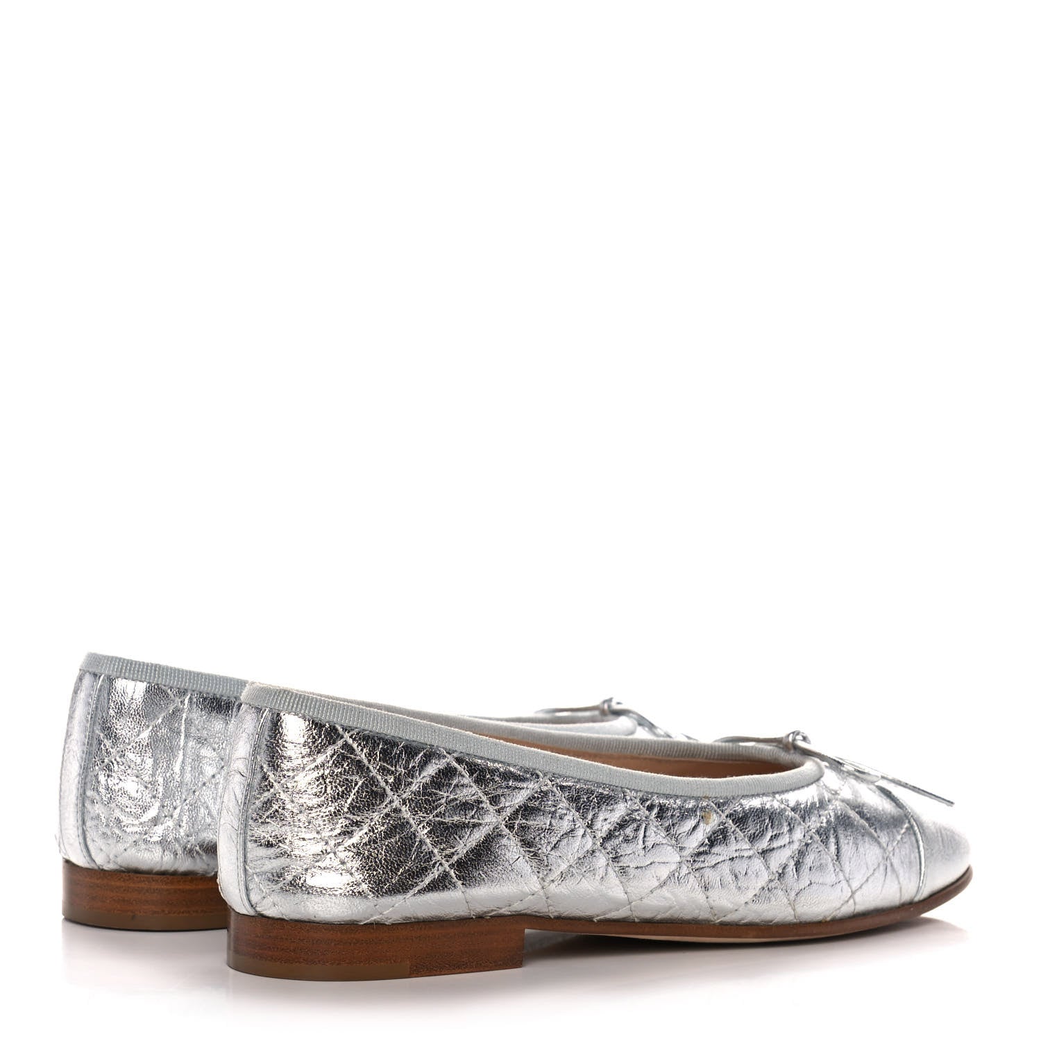 Chanel Metallic Aged Calfskin Quilted Cap Toe Ballerina Flats 36.5 Silver 4 of 11