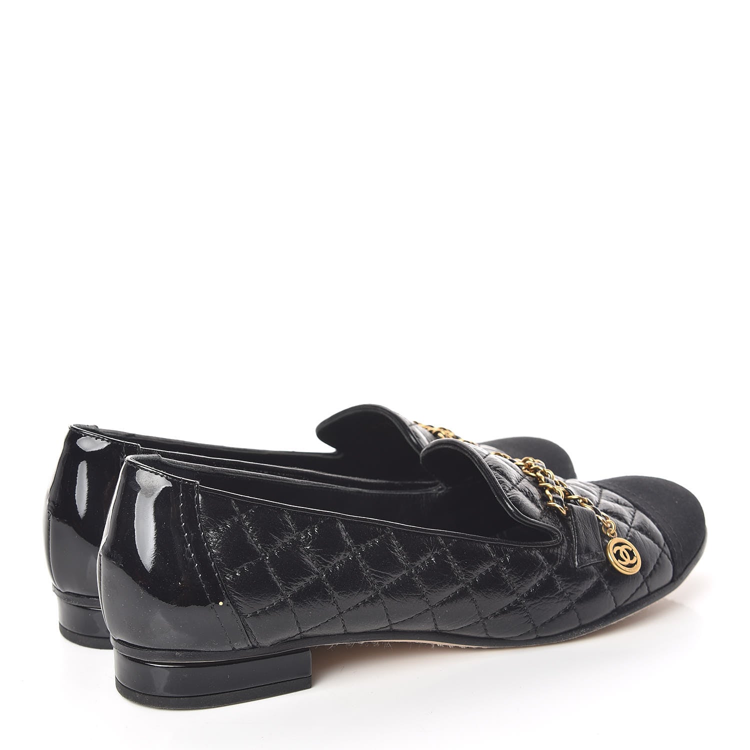Chanel Grosgrain Glazed Lambskin Quilted Chain Loafers 37.5 Black 4 of 11