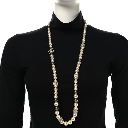 Chanel Graduated Pearl Crystal CC Long Necklace Silver 2 of 5