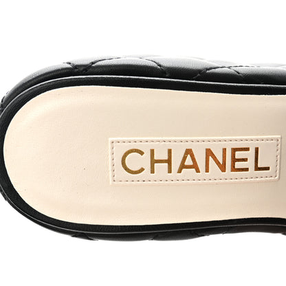 Chanel Lambskin Quilted Camelia CC Wedge Sandal Mules 38.5 Black 8 of 10