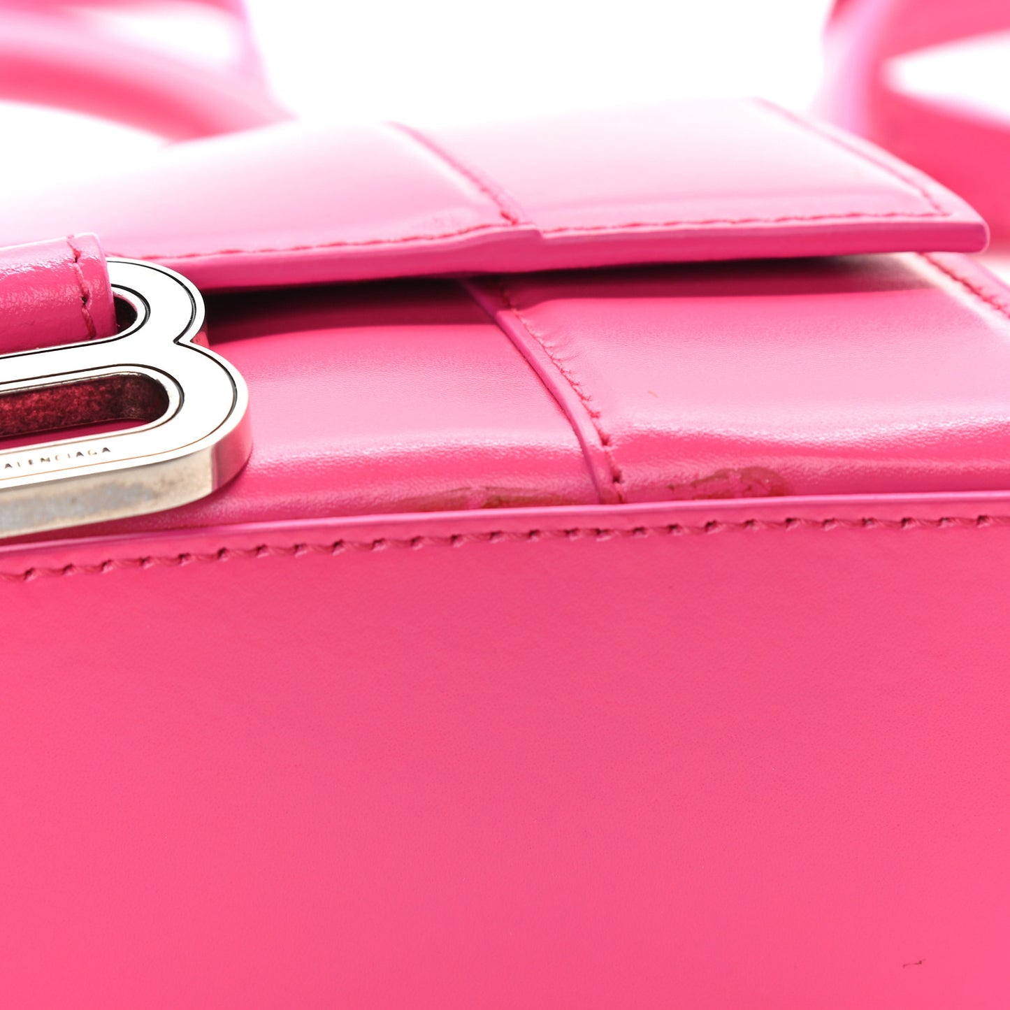 Shiny Box Calfskin Hourglass Top Handle Bag XS Acid Fuchsia