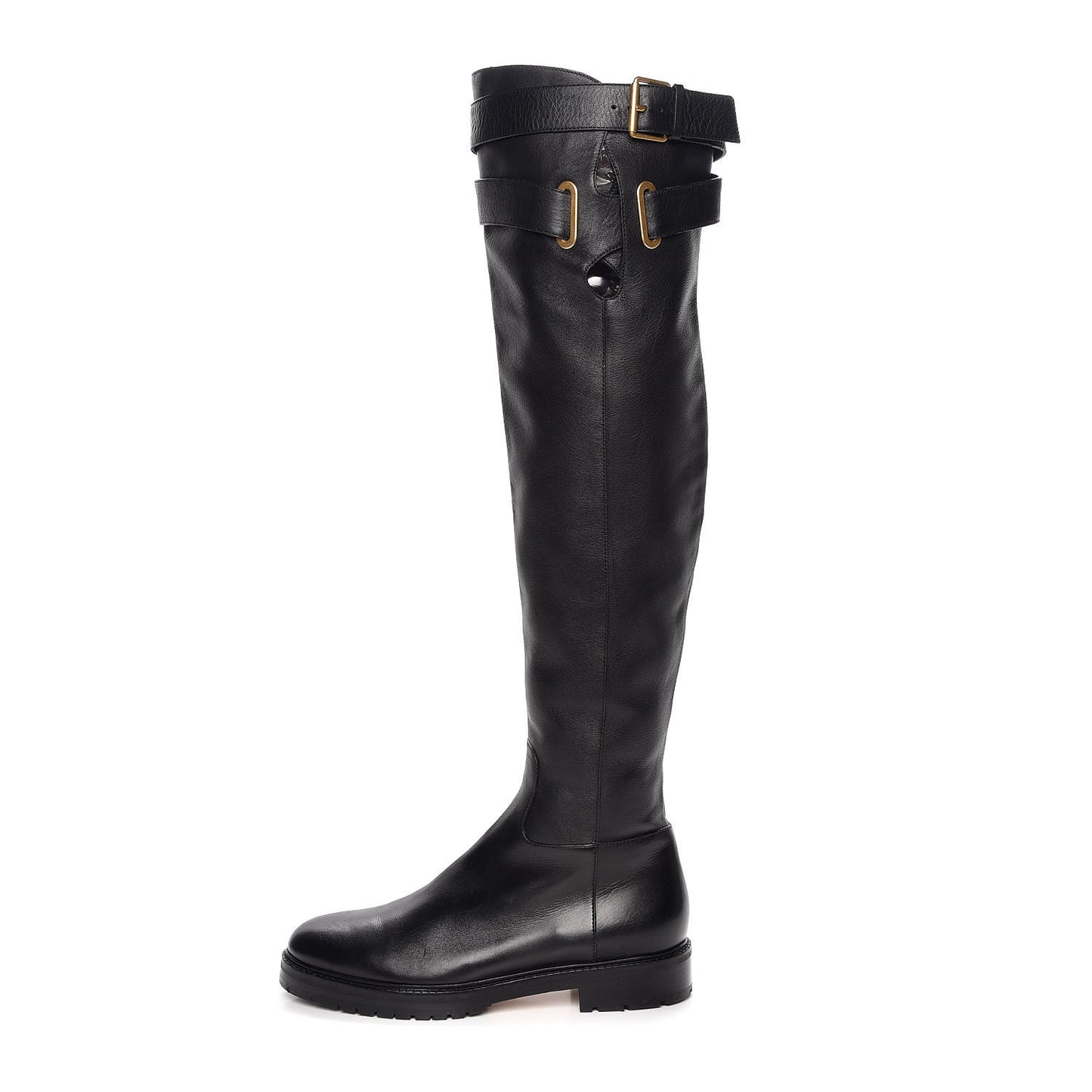 Calfskin Knee High Buckle Boots 41 Black