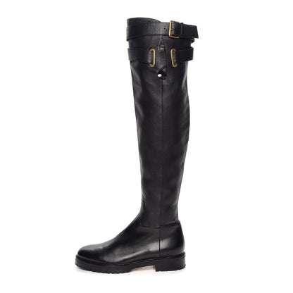 Valentino Garavani Calfskin Knee High Buckle Boots 41 Black 1 of 7