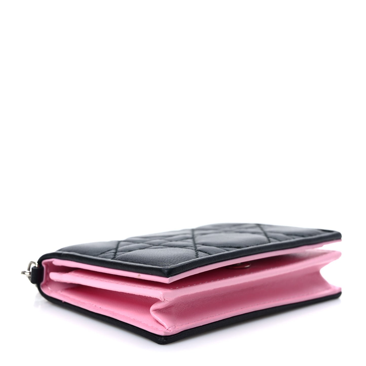 Lambskin Cannage Bi-color Small Lady Dior Flap Card Holder Black Pink