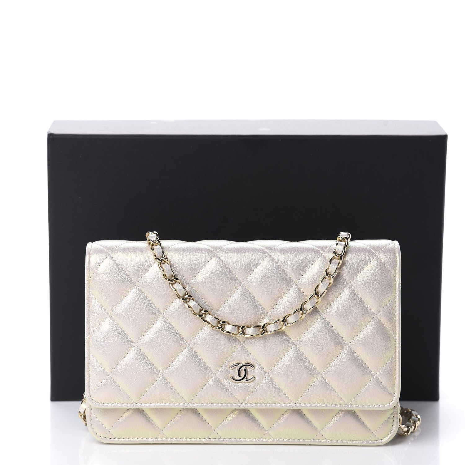 Chanel Iridescent Lambskin Quilted Wallet On Chain WOC Ivory 12 of 12