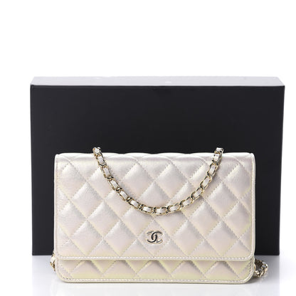 Chanel Iridescent Lambskin Quilted Wallet On Chain WOC Ivory 12 of 12