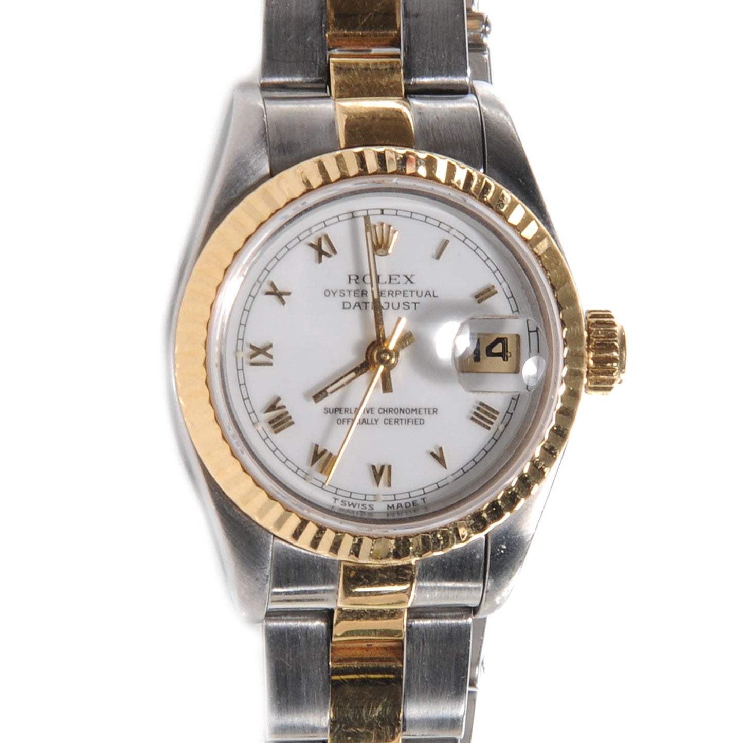 Stainless Steel 18K Yellow Gold 26mm Oyster Perpetual Datejust Watch White Roman 79173